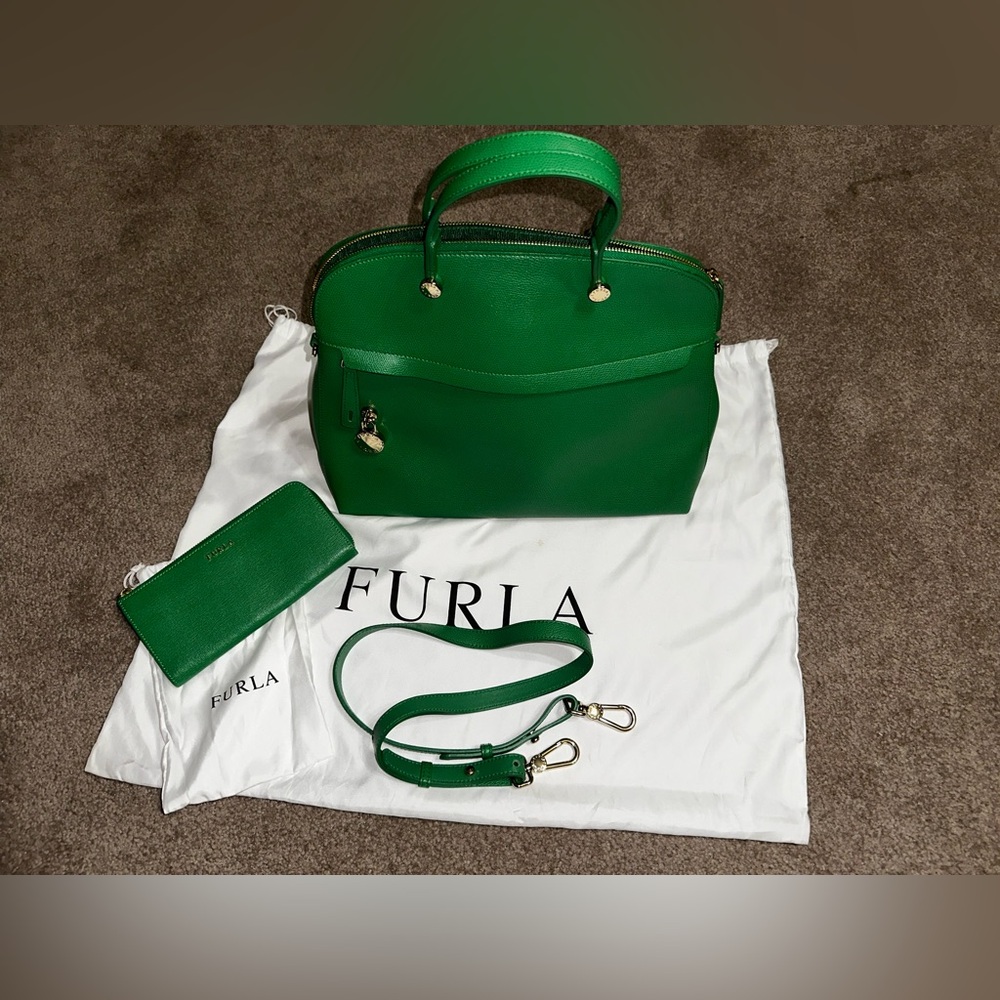 FURLA Piper Emerald Green Handbag & matching wallet